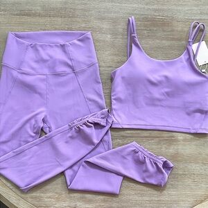 Wilo 2 piece activewear set strappy crop tank top and leggings medium purple